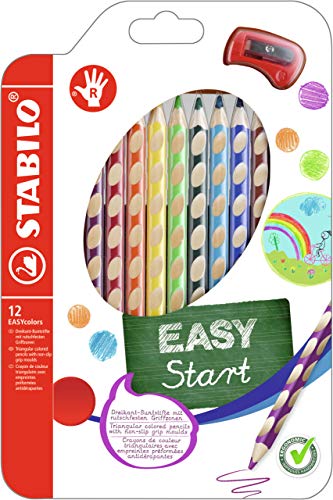 STABILO Ergonomischer Buntstift für Rechtshänder EASYcolors - 12er Pack mit Spitzer - mit 12 verschiedenen Farben im Sale